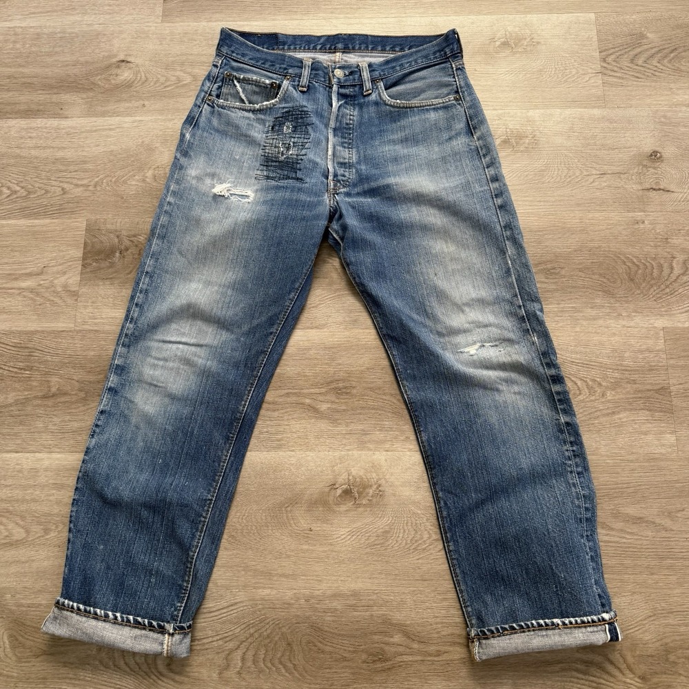 Vintage 60s 70s Levi's 501 Selvedge Denim Jeans #6 Distress Mens Actual SZ 32x29